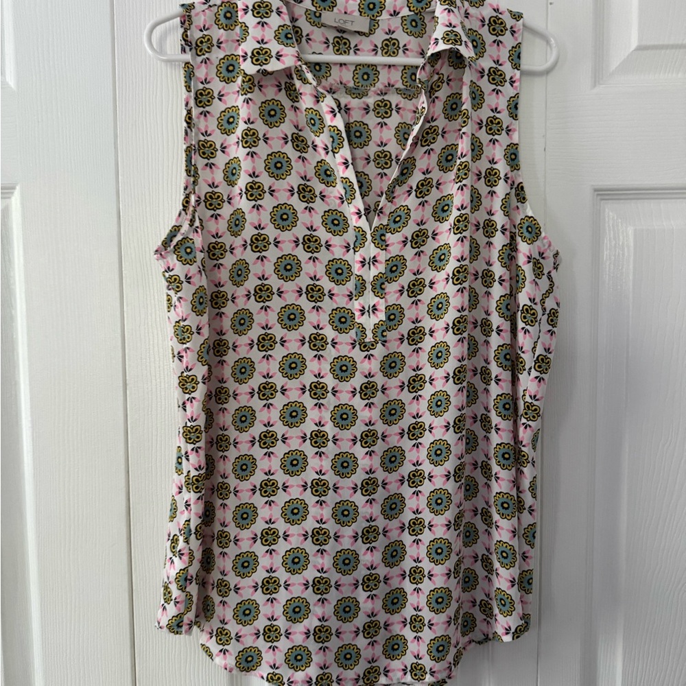 LOFT Brown and Tan Sleeveless Polo Blouse